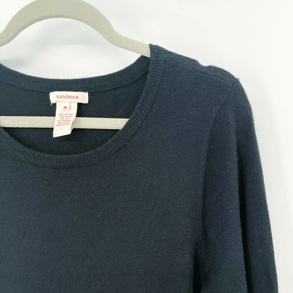 Sundance Film Noir Sweater Dress Sz M Black Cotton Silk Knit Pockets Long Sleeve - Picture 2 of 8